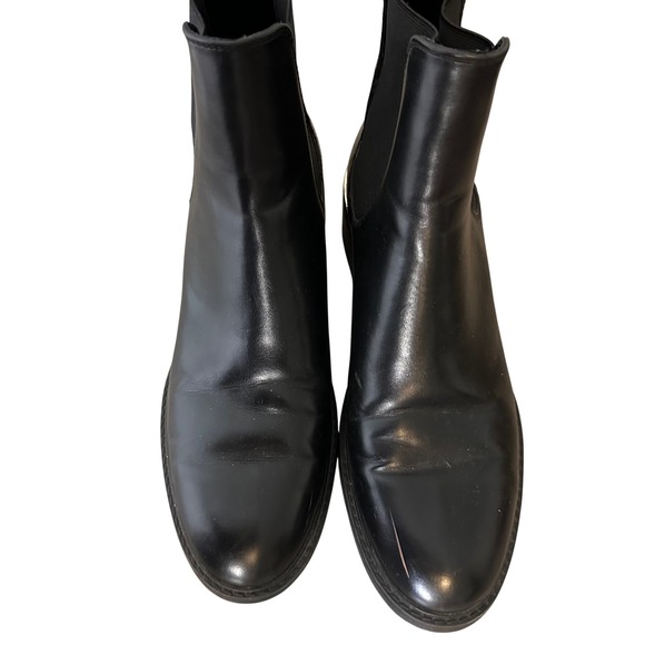 ZARA Black Leather Chelsea Boots Gold Accent Block Heel Women Size 40 - Picture 3 of 9